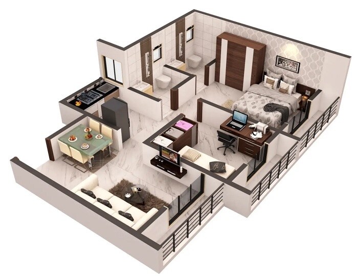 Floor plan of 2 BHK 588 Sq. Ft. Apartment in HCS Horizon, Thane