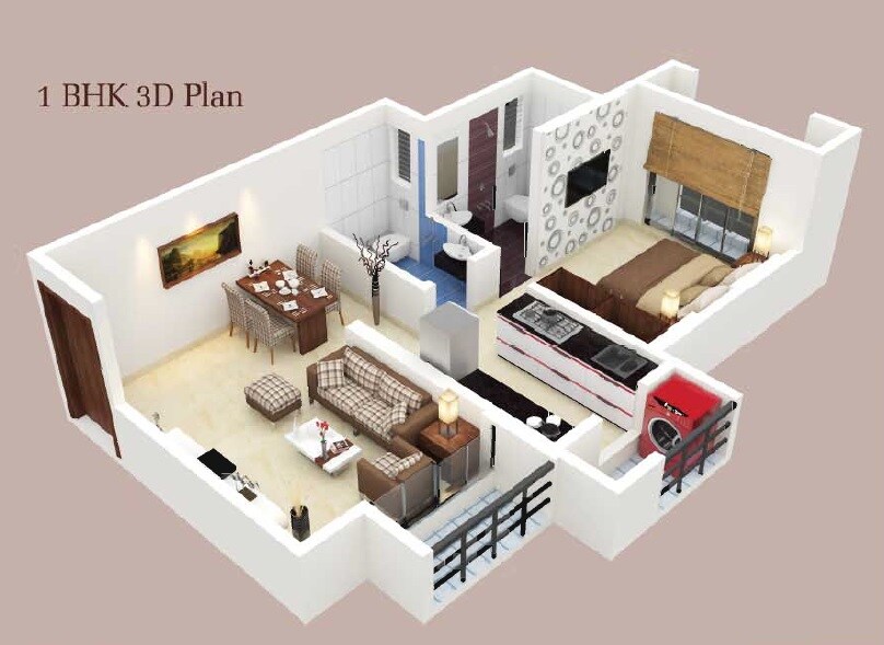 Floor plan of 1 BHK 376 Sq. Ft. Apartment in Heena Presidency, Thane