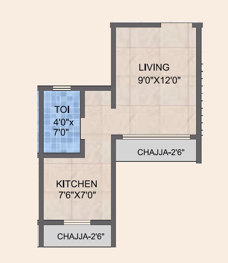 Floor plan of 221 Sq. Ft. Studio in Heramb Aarambha, Thane