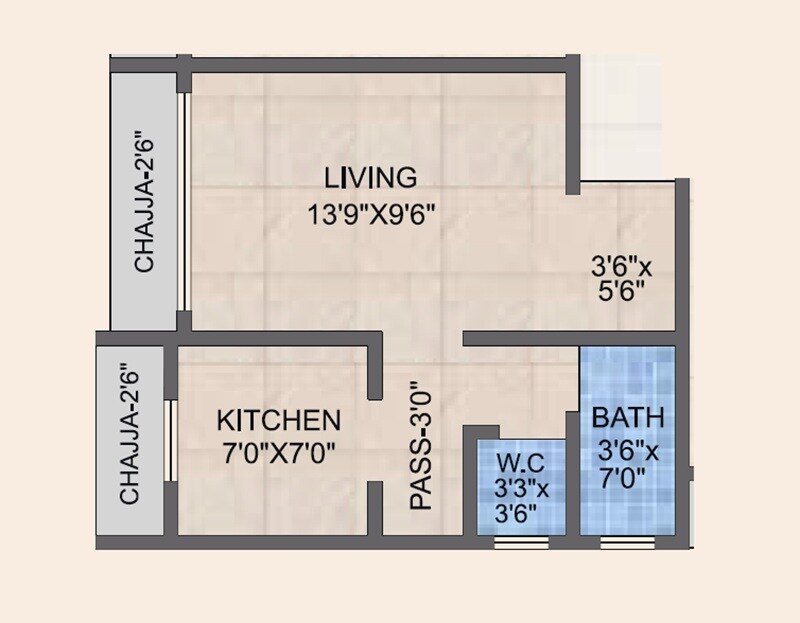 Floor plan of 288 Sq. Ft. Studio in Heramb Aarambha, Thane