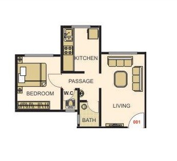 Floor plan of 1 BHK 233 Sq. Ft. Apartment in Heramb Park, Thane
