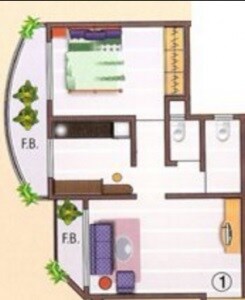 Floor plan of 1 BHK 660 Sq. Ft. Apartment in Hetal Hari Om Apartments, Thane