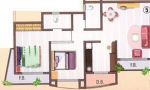 Floor plan of 2 BHK 985 Sq. Ft. Apartment in Hetal Hari Om Apartments, Thane