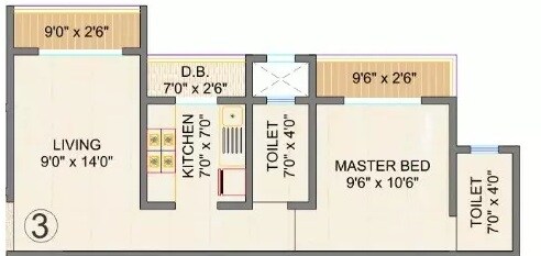 Floor plan of 1 BHK Apartment - 468 sq. ft. in Hetal Riddhi Siddhi, Thane