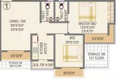 Floor plan of 2 BHK Apartment - 706 sq. ft. in Hetal Riddhi Siddhi, Thane