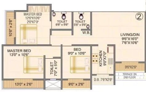 Floor plan of 3 BHK Apartment - 849 sq. ft. in Hetal Riddhi Siddhi, Thane