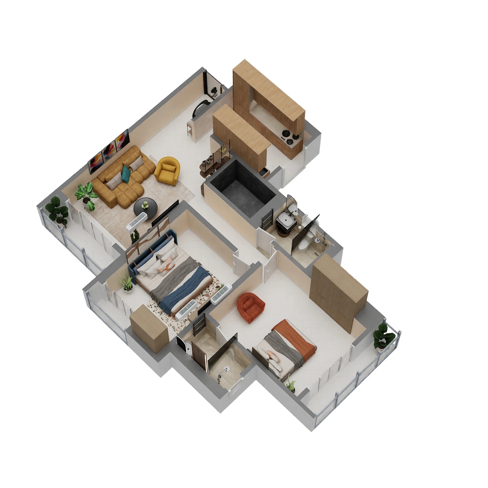 Floor plan of 2 BHK 816 Sq. Ft. Apartment in Highland Sky Towers, Thane