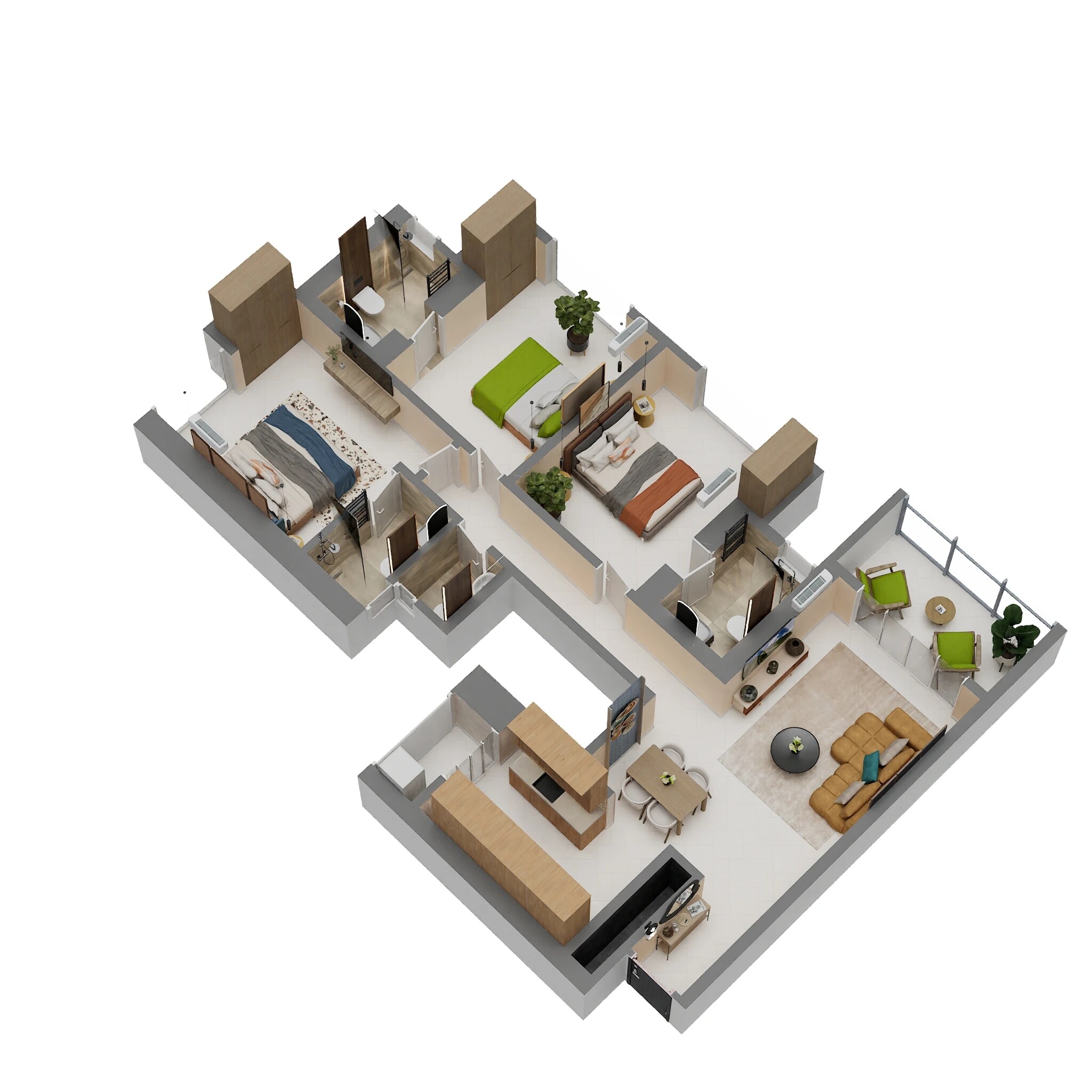 Floor plan of 3 BHK 1209 Sq. Ft. Apartment in Highland Sky Towers, Thane