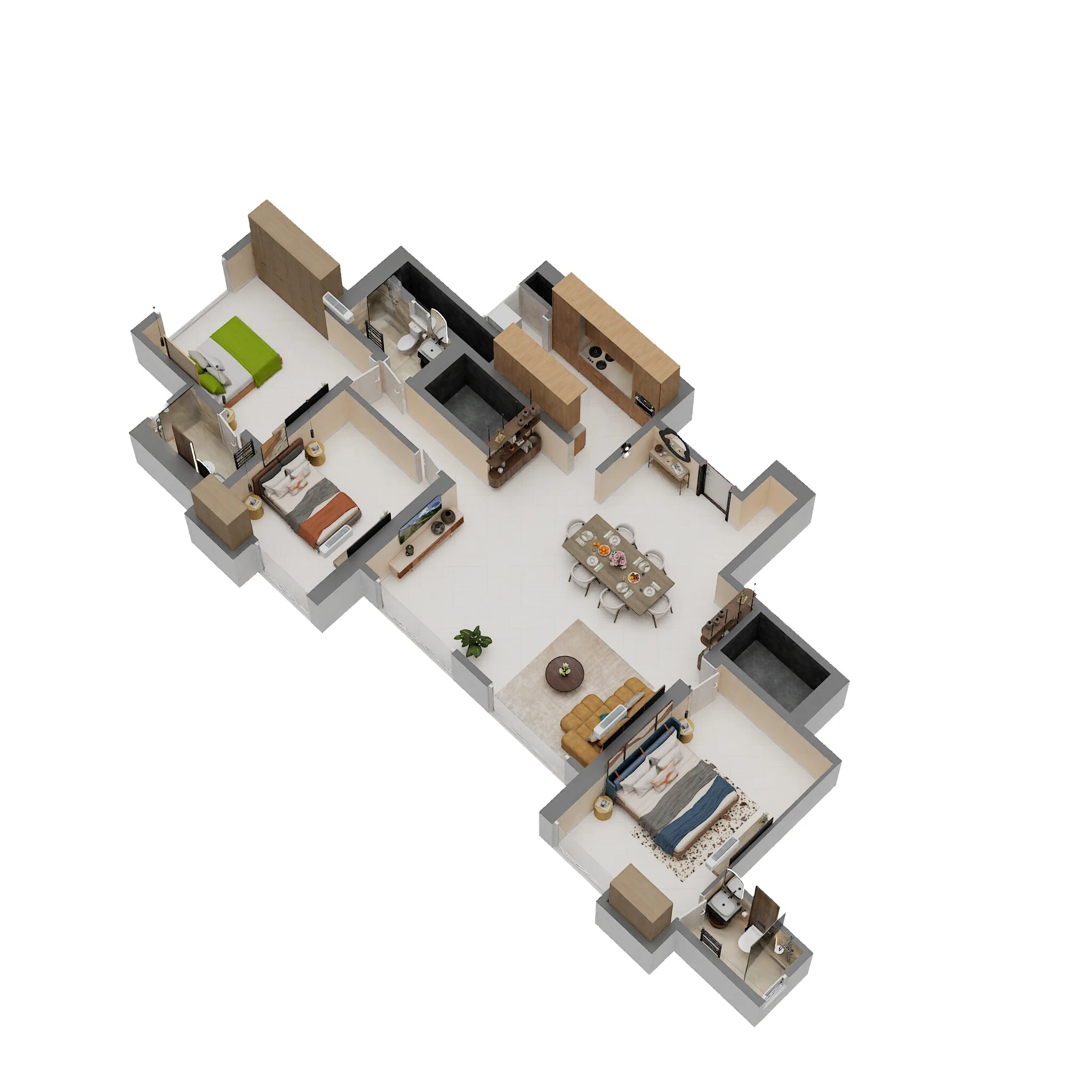 Floor plan of 3 BHK 1343 Sq. Ft. Apartment in Highland Sky Towers, Thane