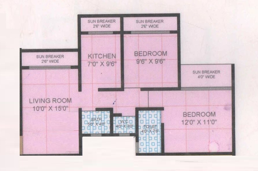Floor plan of 2 BHK 536 Sq. Ft. Apartment in Himanshu Astavinayak Vastu Prakalp, Thane