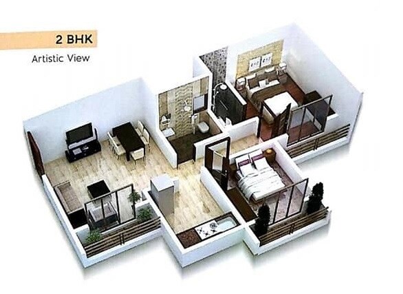 Floor plan of 2 BHK 630 Sq. Ft. Apartment in Himanshu Astavinayak Vastu Prakalp, Thane