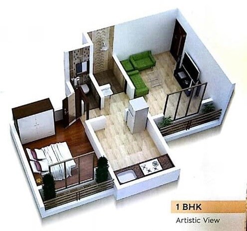 Floor plan of 1 BHK 420 Sq. Ft. Apartment in Himanshu Vastu Prakalp Phase II, Thane