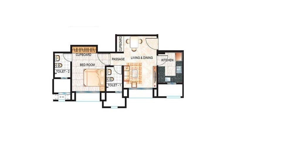 Floor plan of 1 BHK 572 Sq. Ft. Apartment in Hiranandani Acacia, Thane