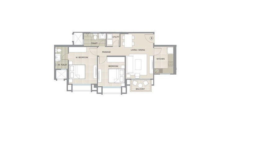 Floor plan of 2 BHK 900 Sq. Ft. Apartment in Hiranandani Acacia, Thane