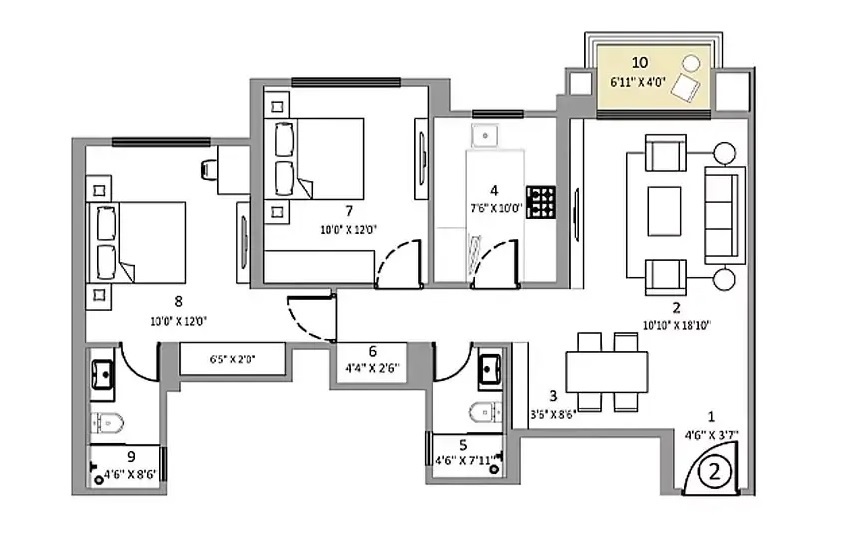 2 BHK 783 Sq. Ft. Apartment in Hiranandani Belicia Panch Pakhadi