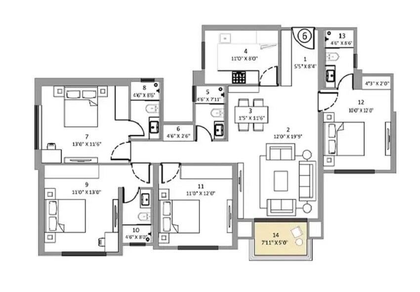 4 BHK 1279 Sq. Ft. Apartment