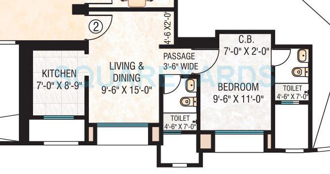 Floor plan of 1 BHK 780 Sq. Ft. Apartment in Hiranandani Calvina, Thane