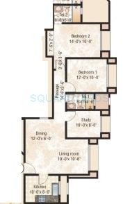 Floor plan of 2 BHK 1125 Sq. Ft. Apartment in Hiranandani Canary, Thane