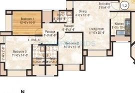 Floor plan of 3 BHK 1320 Sq. Ft. Apartment in Hiranandani Canary, Thane