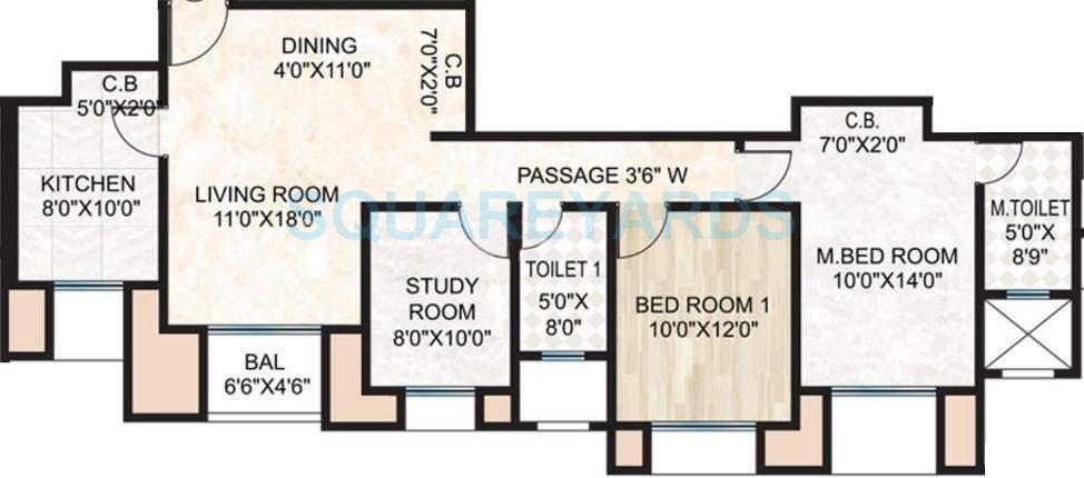 Floor plan of 2 BHK 902 Sq. Ft. Apartment in Hiranandani Cardinal, Thane