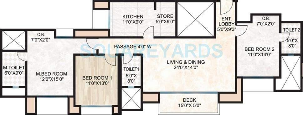 Floor plan of 3 BHK 1324 Sq. Ft. Apartment in Hiranandani Cardinal, Thane