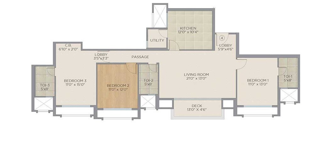 Floor plan of 3 BHK 1470 Sq. Ft. Apartment in Hiranandani Casa Blanca, Thane