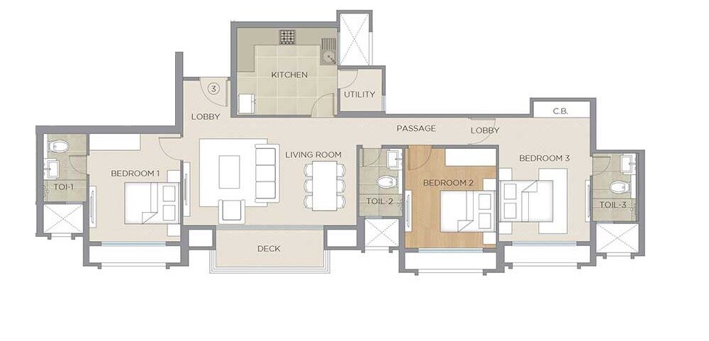 Floor plan of 3 BHK 1825 Sq. Ft. Apartment in Hiranandani Casa Blanca, Thane