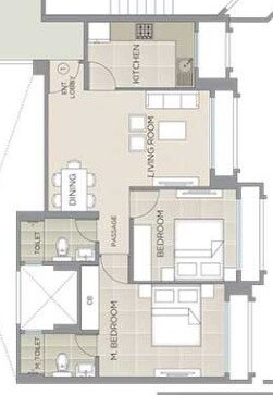 Floor plan of 2 BHK 845 Sq. Ft. Apartment in Hiranandani Eagleridge Wing B, Thane