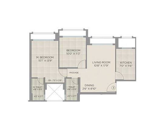 Floor plan of 2 BHK 1091 Sq. Ft. Apartment in Hiranandani Estate, Thane