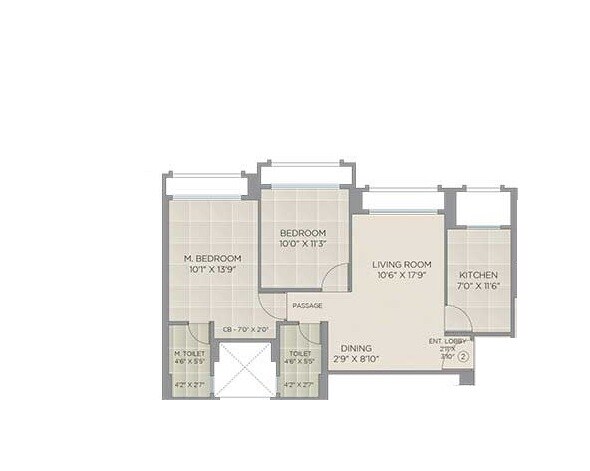 Floor plan of 2 BHK 1210 Sq. Ft. Apartment in Hiranandani Estate, Thane