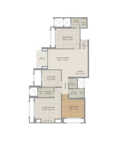 Floor plan of 3 BHK 1445 Sq. Ft. Apartment in Hiranandani Estate, Thane