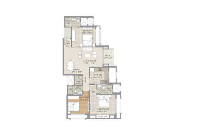 Floor plan of 3 BHK 1650 Sq. Ft. Apartment in Hiranandani Estate, Thane