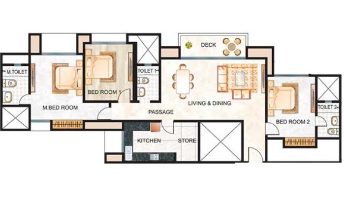 Floor plan of 3 BHK 1850 Sq. Ft. Apartment in Hiranandani Estate, Thane