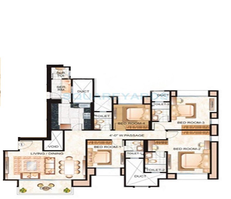 Floor plan of 4 BHK 2415 Sq. Ft. Apartment in Hiranandani Estate, Thane