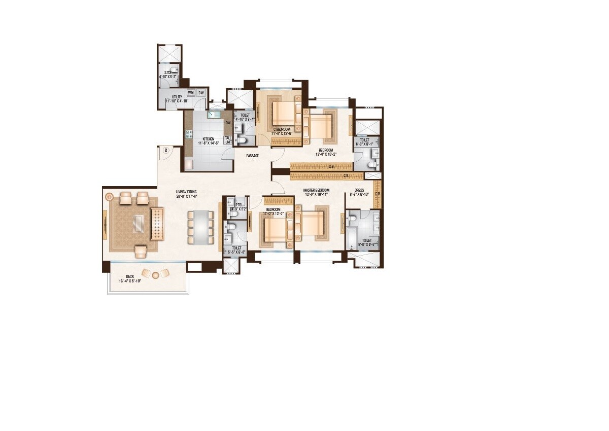 Floor plan of 4 BHK 3145 Sq. Ft. Apartment in Hiranandani Estate, Thane