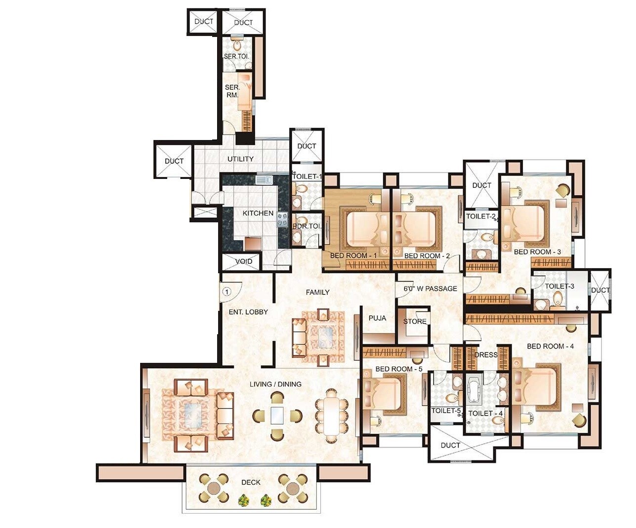 Floor plan of 5 BHK 5245 Sq. Ft. Apartment in Hiranandani Estate, Thane