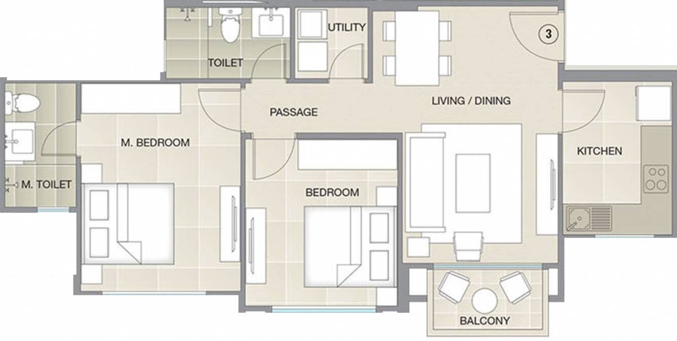 Floor plan of 2 BHK 642 Sq. Ft. Apartment in Hiranandani Estate Barca, Thane