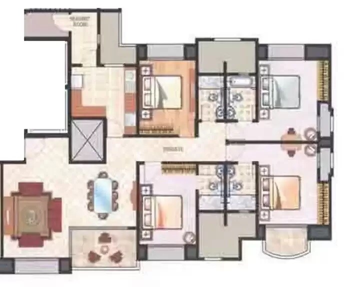 Floor plan of 4 BHK 2165 Sq. Ft. Apartment in Hiranandani Estate Evelina, Thane