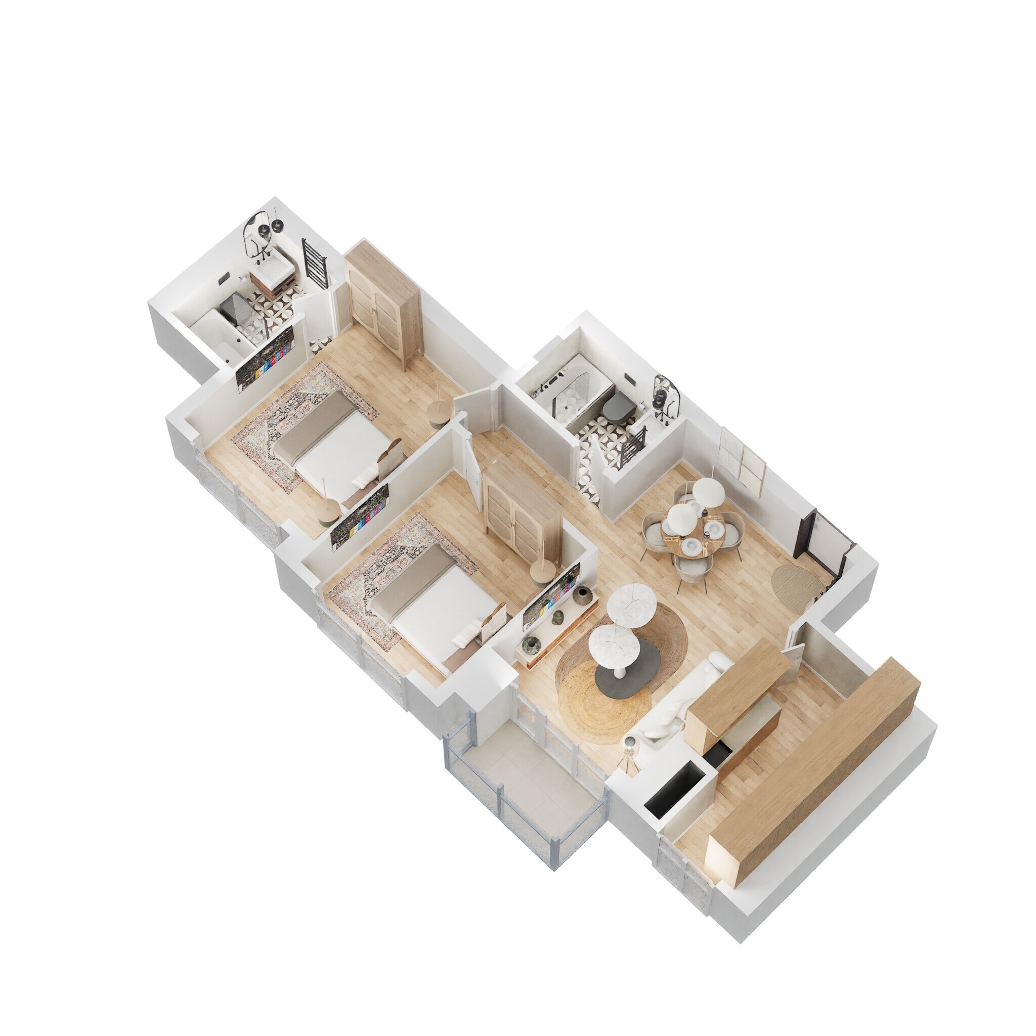 Floor plan of 2 BHK 671 Sq. Ft. Apartment in Hiranandani Estate Falcon, Thane