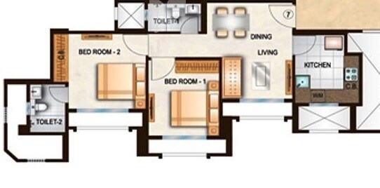 Floor plan of 2 BHK 925 Sq. Ft. Apartment in Hiranandani Estate Hill Grange, Thane