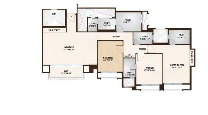 Floor plan of 3 BHK 1345 Sq. Ft. Apartment in Hiranandani Estate Hill Grange, Thane