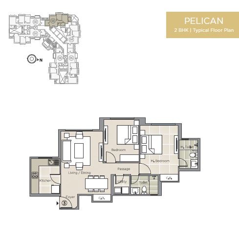Floor plan of 2 BHK 711 Sq. Ft. Apartment in Hiranandani Estate Pelican, Thane