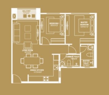 Floor plan of 2 BHK 960 Sq. Ft. Apartment in Hiranandani Estate Queens Gate, Thane