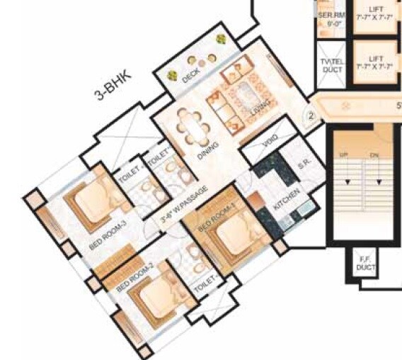 Floor plan of 3 BHK 1251 Sq. Ft. Apartment in Hiranandani Estate Rodas Enclave, Thane