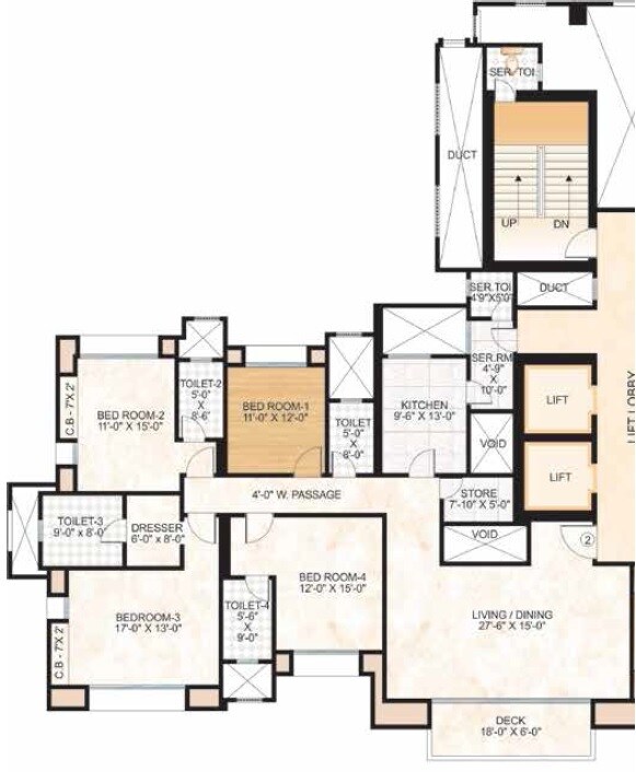Floor plan of 4 BHK 2020 Sq. Ft. Apartment in Hiranandani Estate Rodas Enclave, Thane