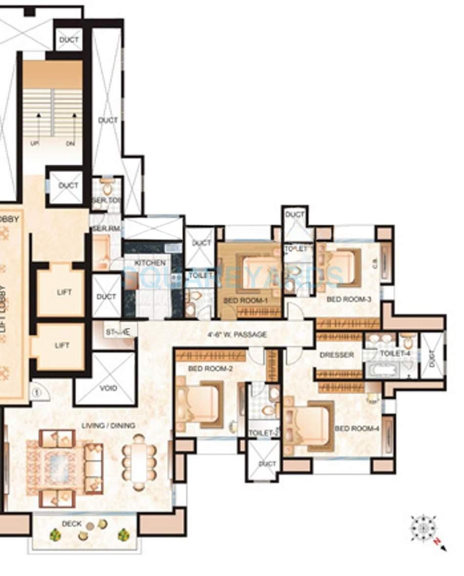 Floor plan of 4 BHK 2200 Sq. Ft. Apartment in Hiranandani Estate Rodas Enclave, Thane