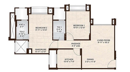 Floor plan of 2 BHK 705 Sq. Ft. Apartment in Hiranandani Estate Senina, Thane