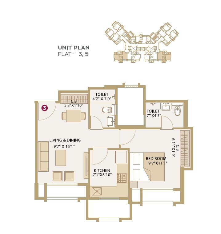 Floor plan of 1 BHK 430 Sq. Ft. Apartment in Hiranandani Estate Villa Carino, Thane