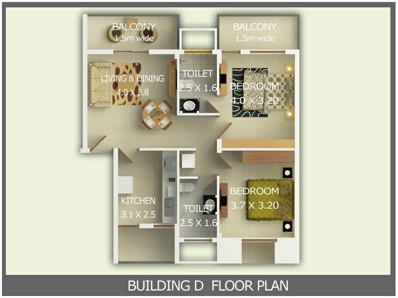 Floor plan of 2 BHK 999 Sq. Ft. Apartment in Hiranandani Estate Villa Royale, Thane