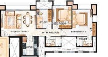 Floor plan of 2 BHK 1095 Sq. Ft. Apartment in Hiranandani Eva, Thane
